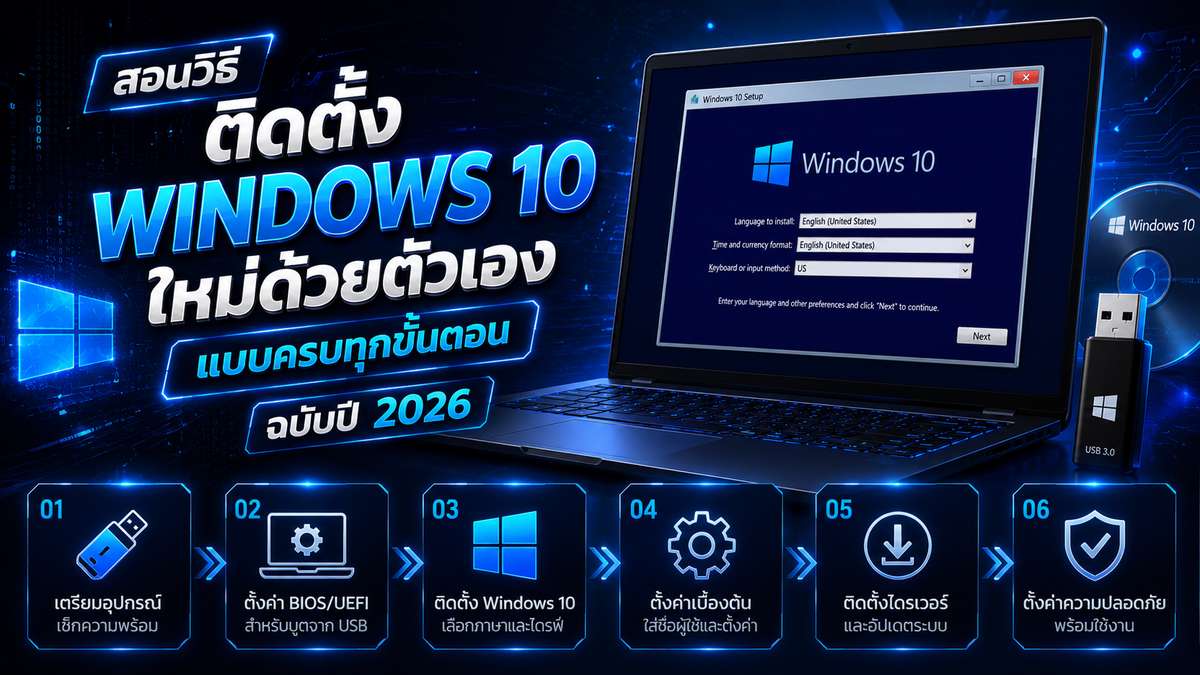 สอนวิธีติดตั้ง Windows 10 ใหม่ด้วยตัวเองแบบครบทุกขั้นตอนปี 2026